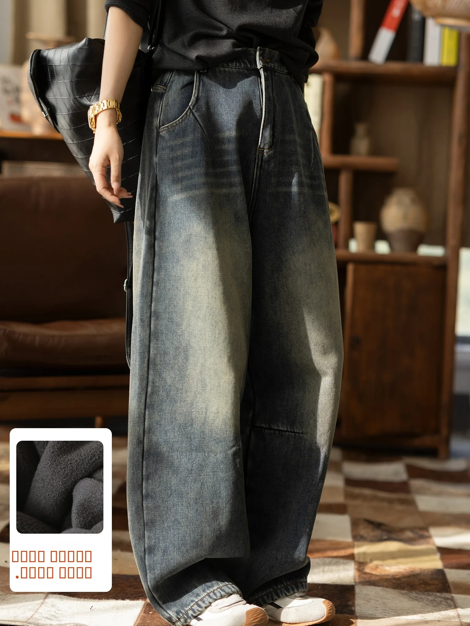 

Женские джинсы Cyu с флисовой подкладкой, винтажные, свободного кроя, с высокой талией, прямые, в стиле Harlan, зимние, повседневные, хлопковые брюки