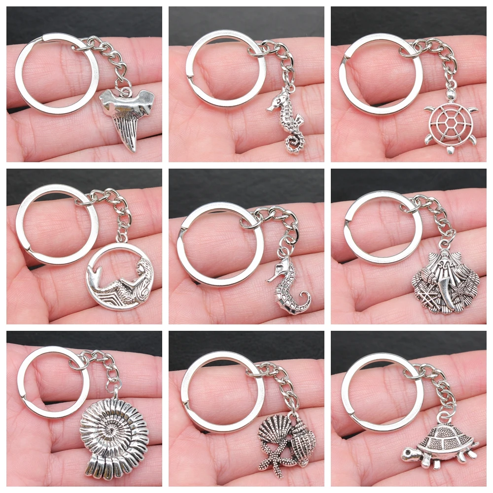 Marine Life Sea Animal Sea Turtle Seahorse Shell Conch Octopus Squid Starfish Mermaid Keyring Keychain Party Gift Souvenir Gift