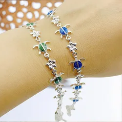 Fashion Cute Sea Turtle Blue Opal Bracelets for Women 2023 Trend Boho Animal Charm Bracelet Beach Ocean  Female Jewelry Gift