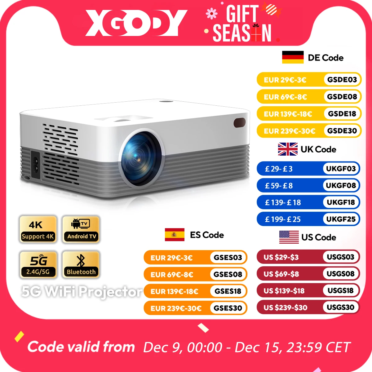 XGODY 4K Projector Full HD 2.4G 5G WiFi LCD LED Video Movie Beam Android Projector Home Theater Cinema Beamer 1GB 8GB Bluetooth