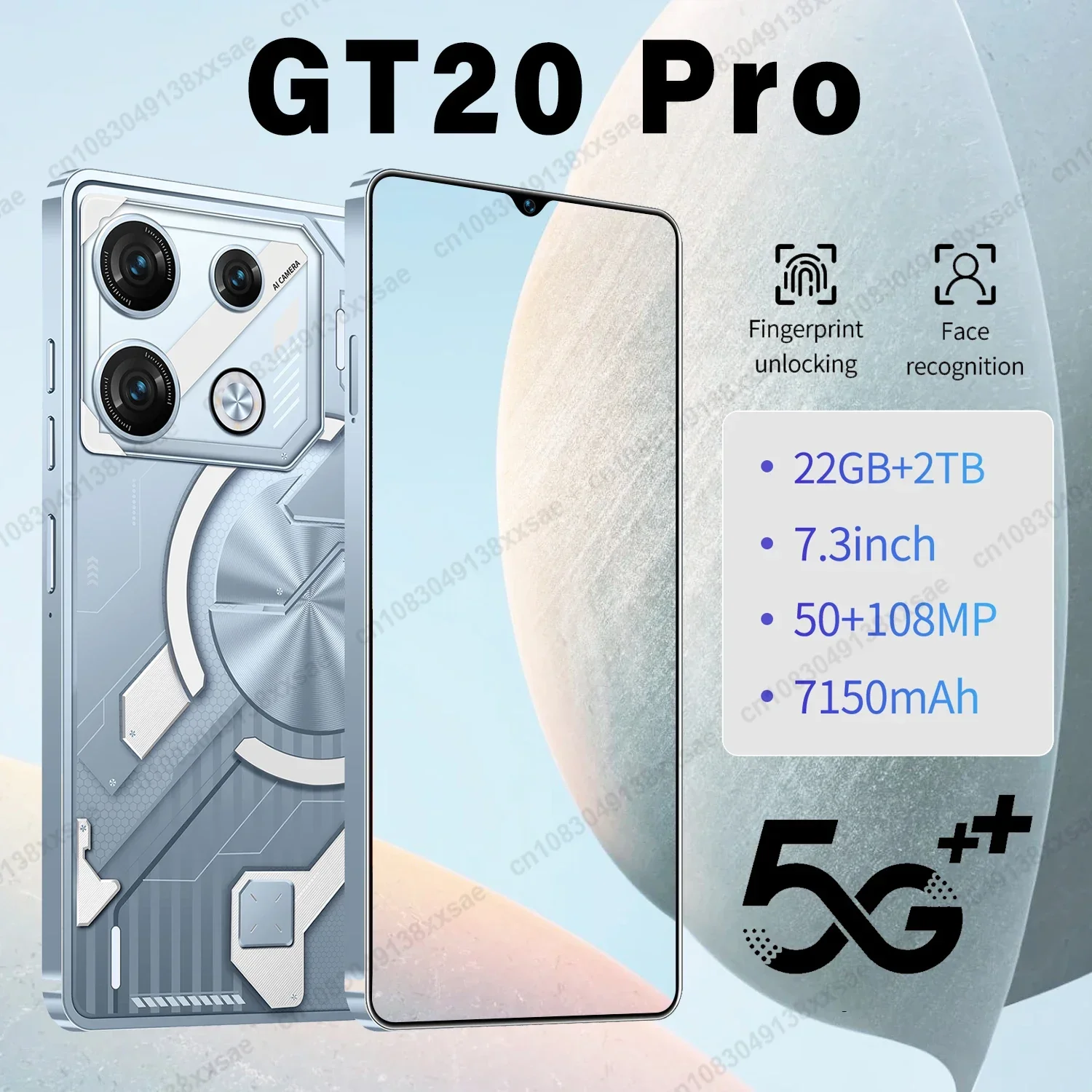 Original GT20 Pro Smartphone 7.3inch Global Version 22G+2TB Snapdragon8 gen3 Android13 50+108MP 4G/5G Cellphone Mobile Phone NFC