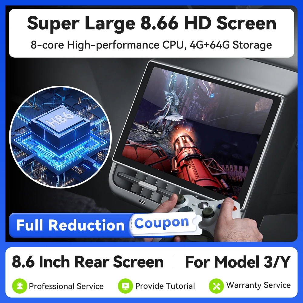 

8.66 Inch Android Rear Entertainment Screen for Tesla Model 3 Y HD Display Essential Tesla Accessories Premium Upgrade 2024 New