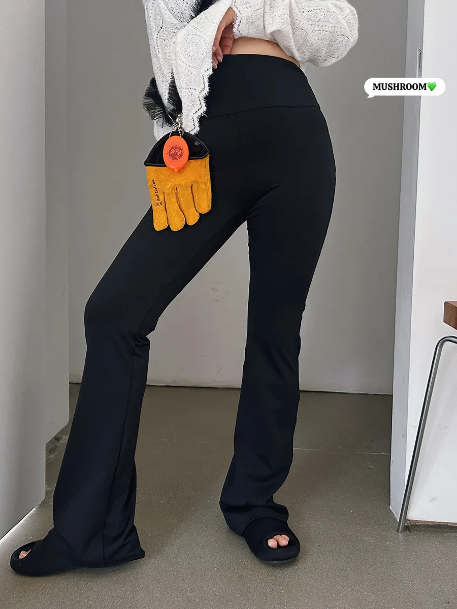 

Black High Elastic Yoga Wide Leg Pants Casual Fashionable Retro Style Mushroom Head Miss New Spring Collection Ladies Pants