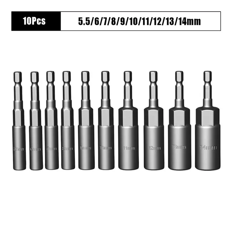 10/15Pcs Deepened Impact Socket Adapter Set 5.5-19mm, 1/4 Inch Nut Driver Socket Bitsfor Electric Screwdriver &Manual Repair Use