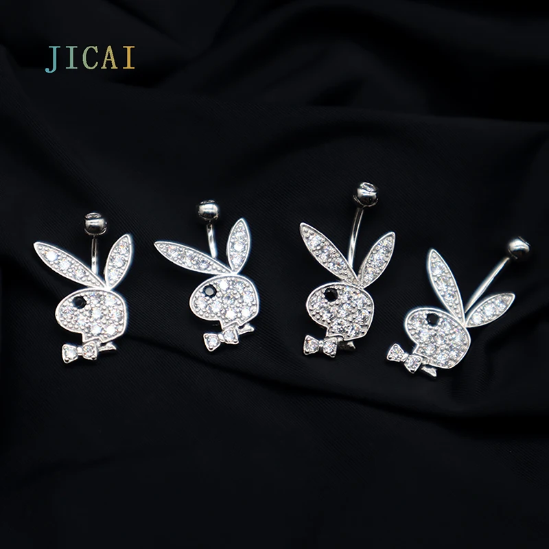 JICAI 925 Sterling Silver Rabbit Navel Bell Button Rings Cute Sexy Piercing Belly Button Women's Accessories Body Jewelry