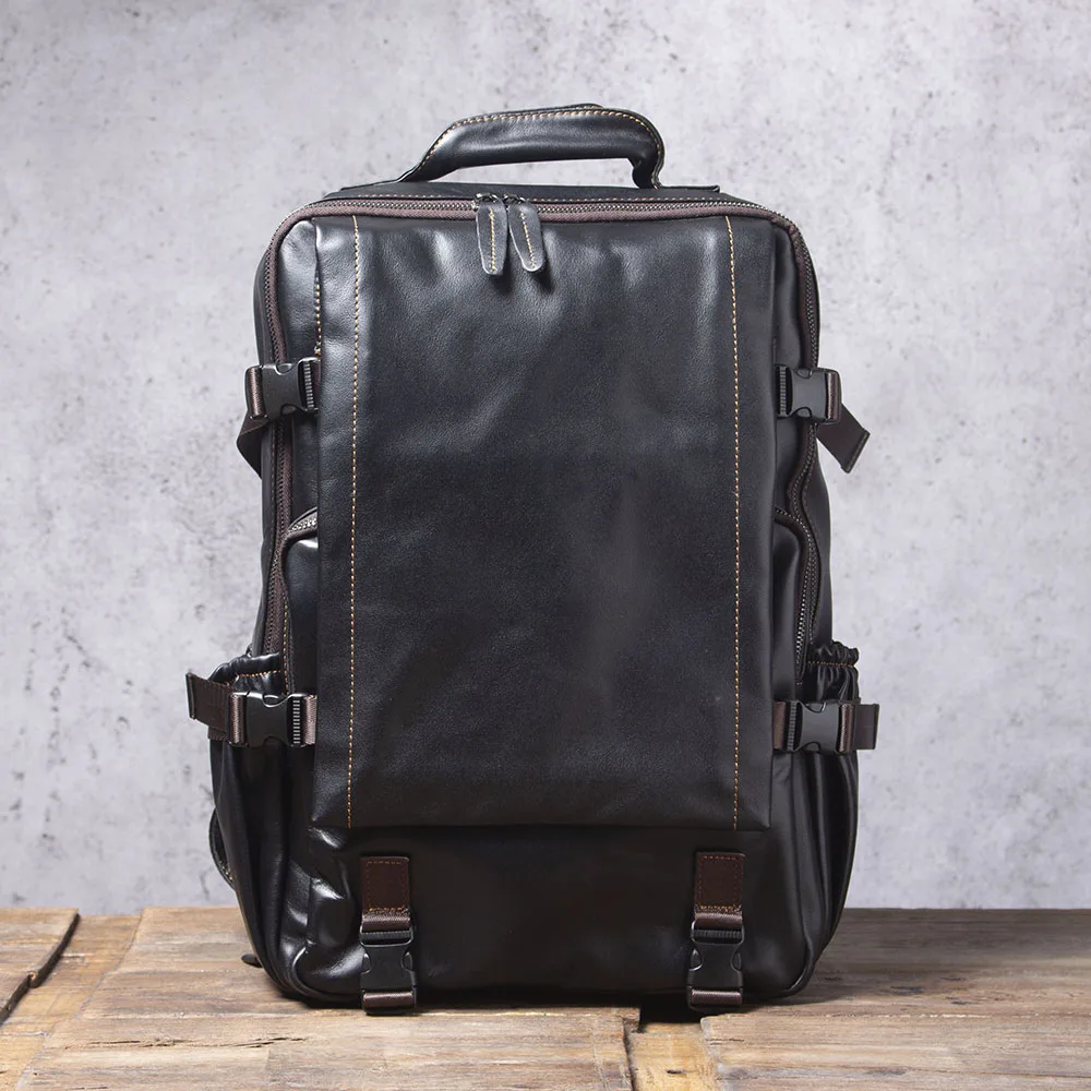 S.WORKER Lässiger Herrenrucksack aus echtem Leder, große Kapazität, 15" Laptop-Reisetasche, Schulrucksack aus Rindsleder, modische Wochenendtasche – Detail 7