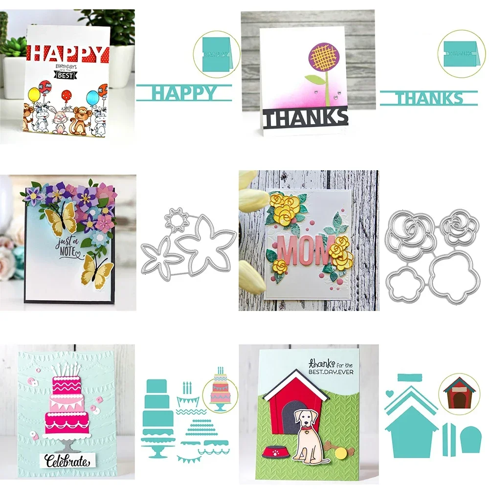 Hallo Dank Worte Stapeln Blumen Rose Metall Stanzformen Geburtstag Kuchen Zwinger gestanzt für DIY Scrapbooking Karte Handwerk machen