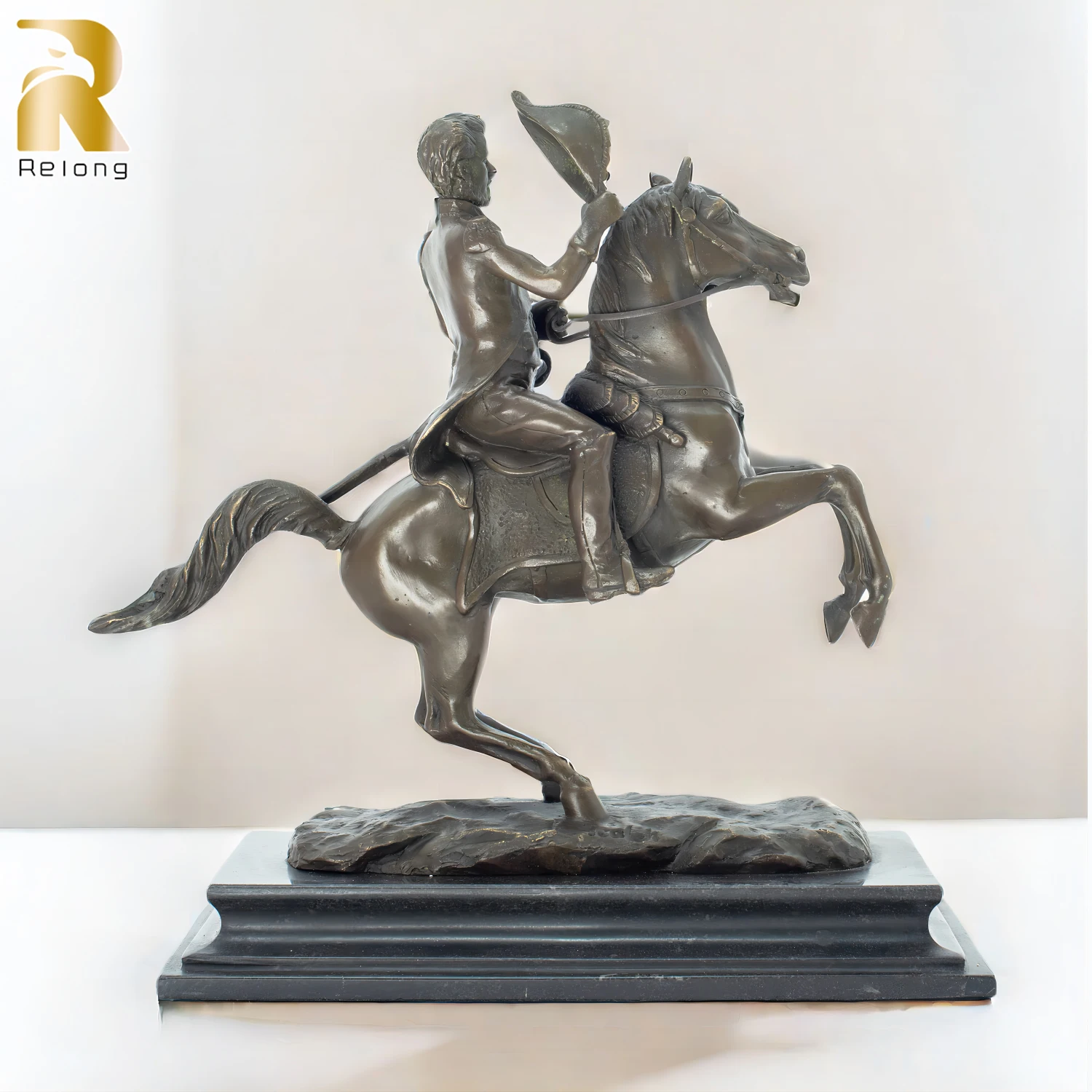 Bronze Ridding Horse Sculpture War General on Horse and Sword Statue Famous Andrew Jackson Figurines For Home Art Decor Crafts