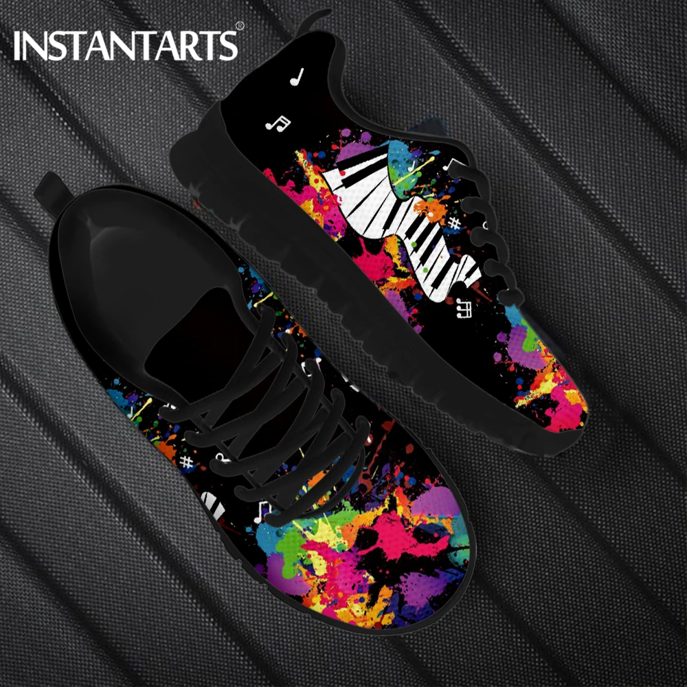 INSTANTARTS Colorful Tie Dye Piano Print Round Toe Casual Sneakers for Ladies Outdoor Wear-resistant Flats zapatillas hombre