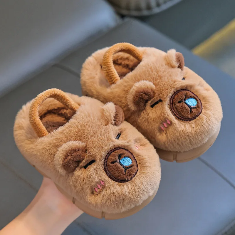 

3-18Y Children's Slippers 2025 Autumn Winter New Cartoon Boys Girls Warm Anti Slip Inddor Shoe Parent Child Thick Plush Shoes