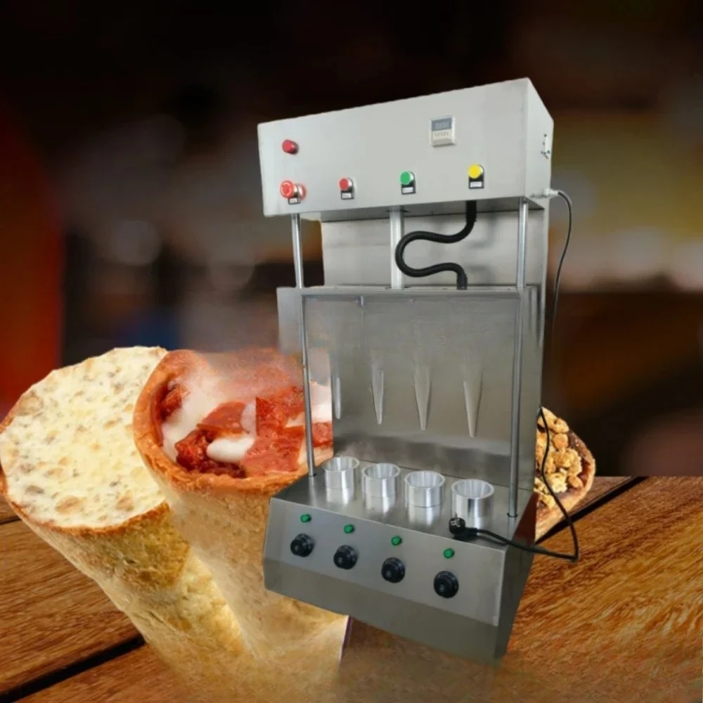 

110V 220V 4 Moulds Ice Cream Pizza Cone Baking Molding Machine Pizza Cono With Rotary Oven Optional