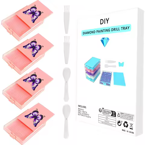 4Pcs Diamond Painting Tray Diamond Sorting Box with Lid Diamond Painting Beads Sorting Tray with Sppon &amp; Brush for Adults