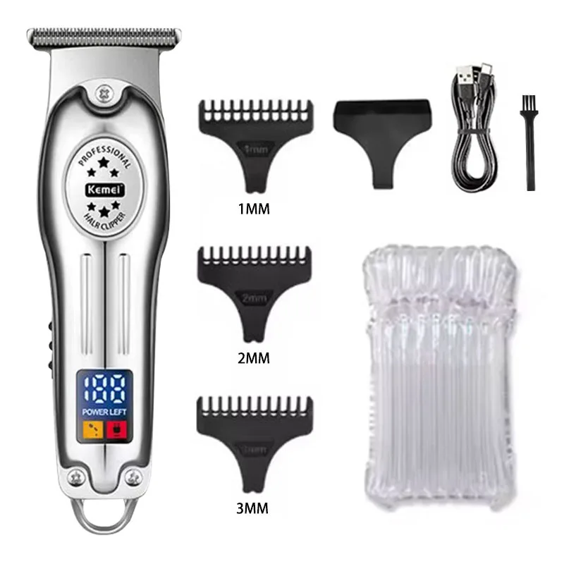 Kemei KM-678 Goud en Zilver Draagbare Mini Elektrische Tondeuse LCD Display Trimmer Oplaadbare Haarsnijder Machine