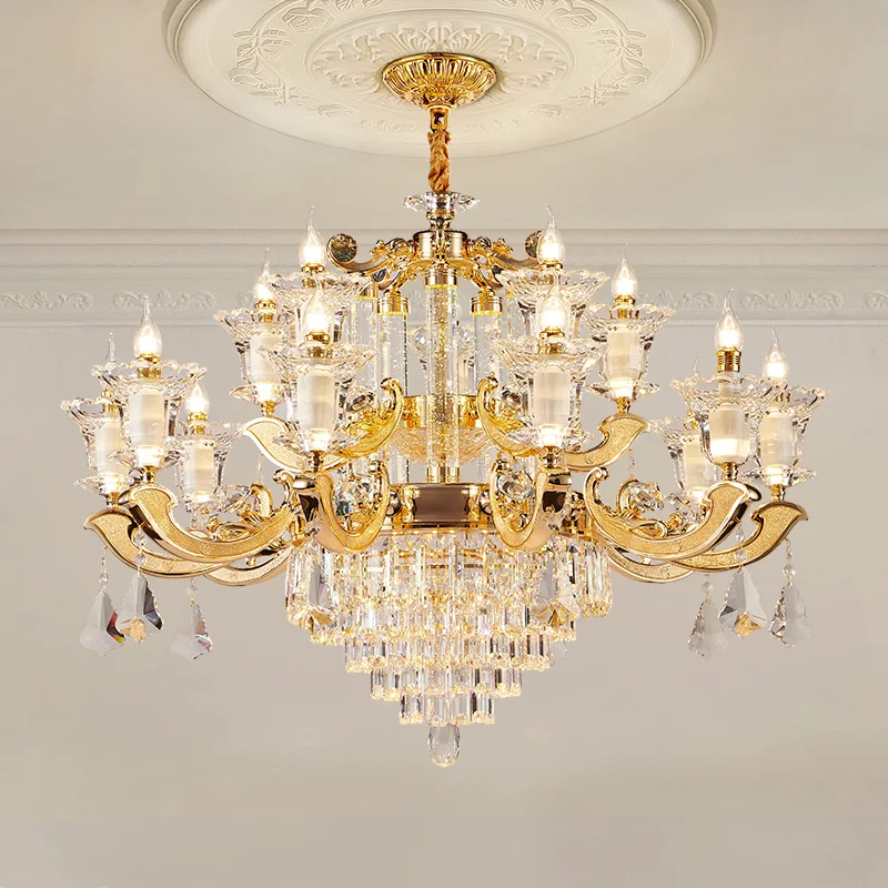 

European Luxury Golden Pendant Light Hotel Room Living Room Wedding Decor French Crystal Brass Chandelier