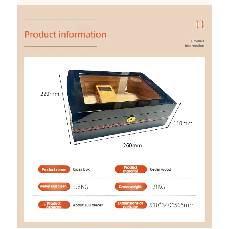 Cedar Humidor with Hygrometer and Humidifier Holds 90-100 Cigars Electronic Temperature Display