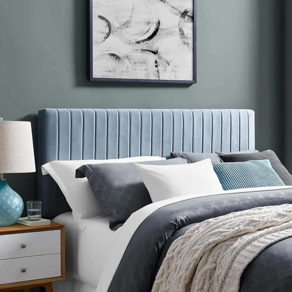 

Velvet-Covered Queen-Size Bed Board in Light Blue