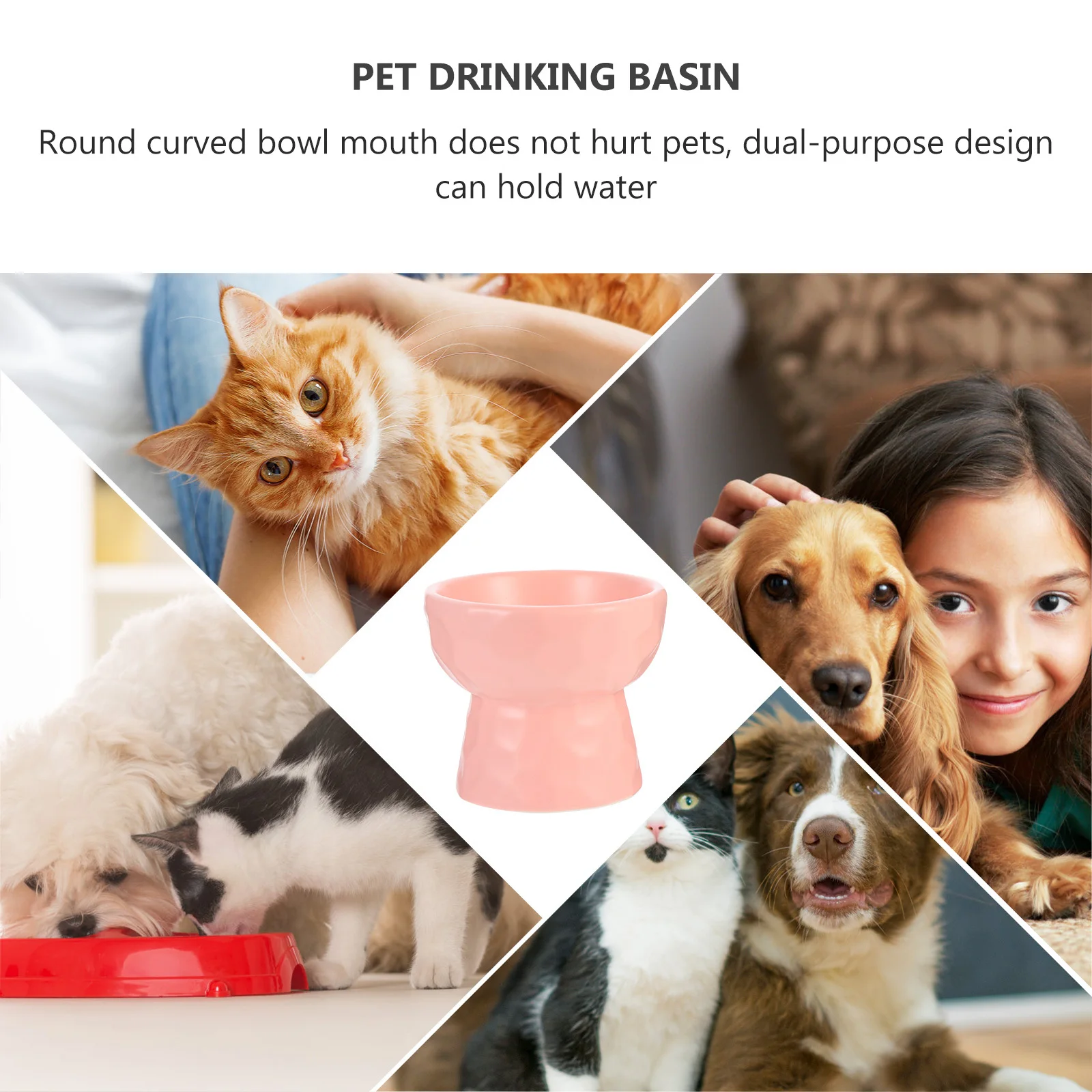 

Household Pet High Foot Food Bowl Ceramic Cat Drinking Bowl Stable Base Easy Clean Pet Feeding Basin Dog Water Container