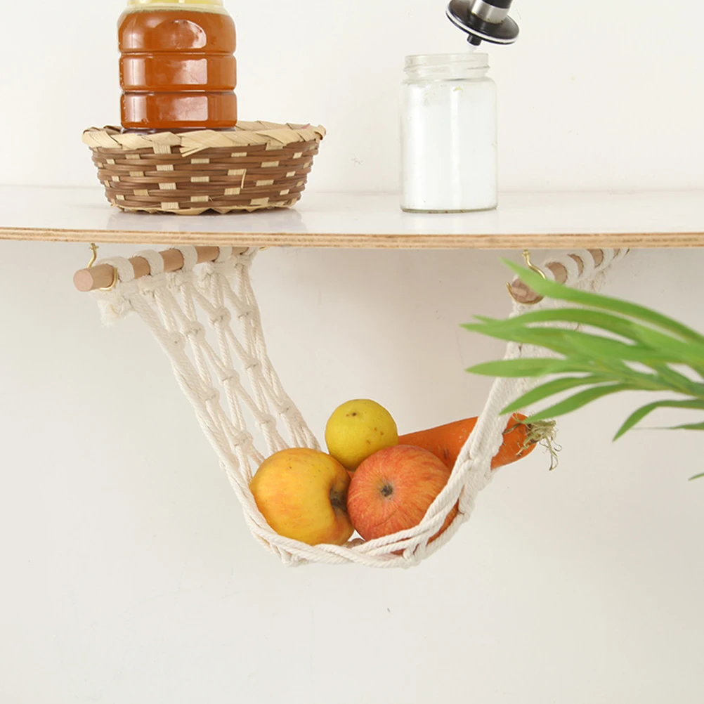 

Hanging Fruit Vegetable Hammock Macrame Storage Basket For Kitchen Under Cabinet 2 Pack Handwoven Mesh Bag For Bananas Onions