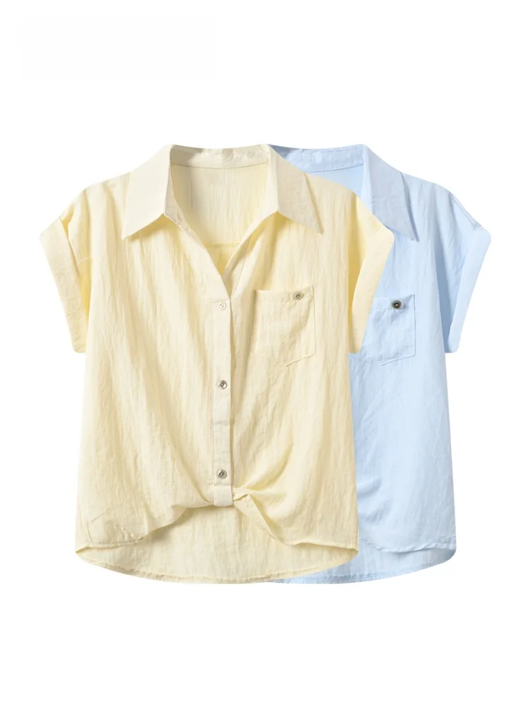 

Fashionable Summer Shirt Women's plus Size Fly Sleeve Top Skin-friendly Breathable French Style Polyester Fiber Short Sleeve