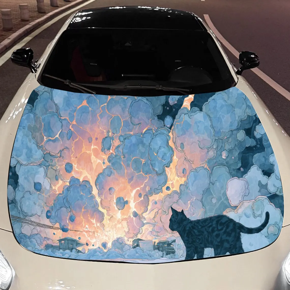 Mysterious Fire - Cat Car Hood Stickers - Self-Adhesive, Waterproof and Durable Vinyl Wrap, Decorate And Protect Your Car, Fit F