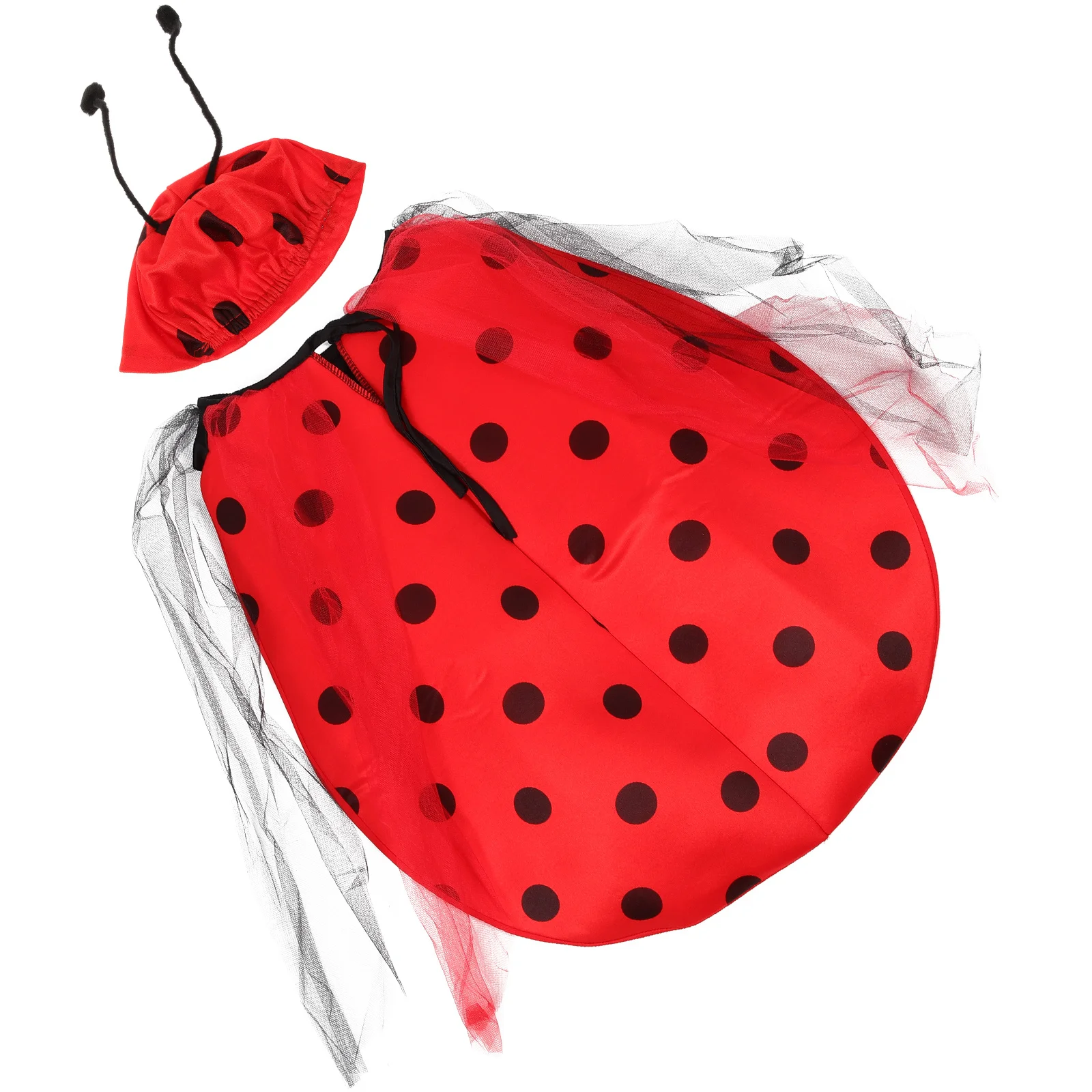 2pcs Girls Ladybug Dress Costume Set With Wings Headband Lightweight Party Outfit For Halloween Birthday Pretend