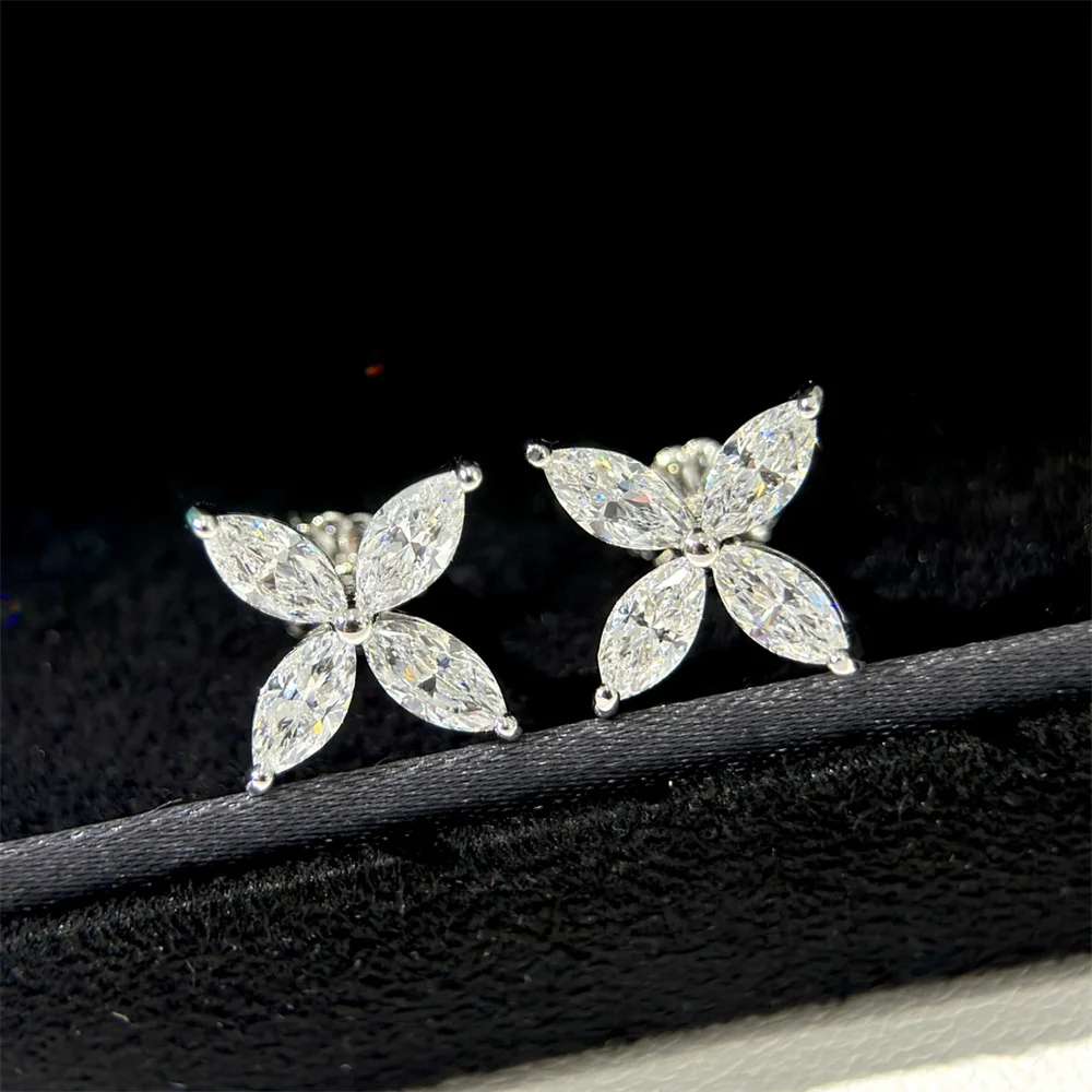 Four Leaf Clover Diamond Earrings Women Pure Silver Horse Eye Letter X Cross Niche High-End Earrings 2023 New Earrings