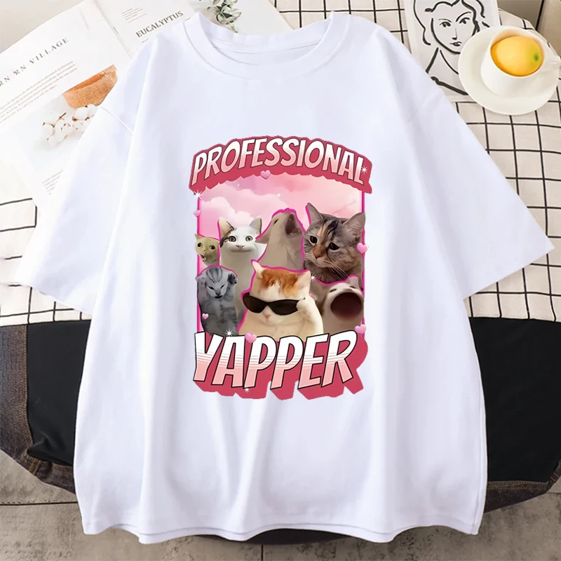 Professional Yapper Meme Cat Funny T-Shirt Men Woman Fashion Vintage Short SleeveTShirt 100% Cotton harajuku Comfort T-shirts