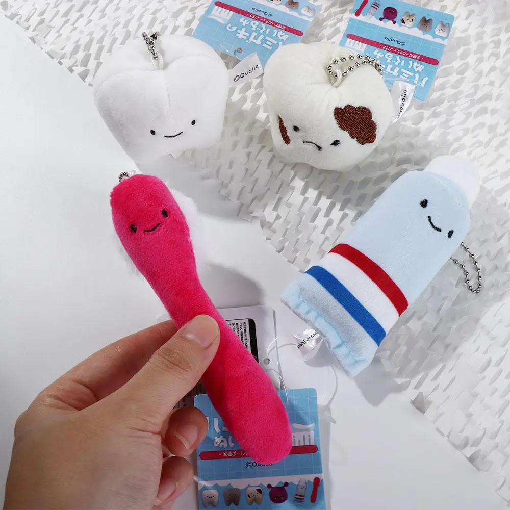Portachiavi in peluche con denti morbidi adorabili, peluche ripiene per cartoni animati, cura dei denti, giocattoli pendenti, ciondolo dai virus, dentista