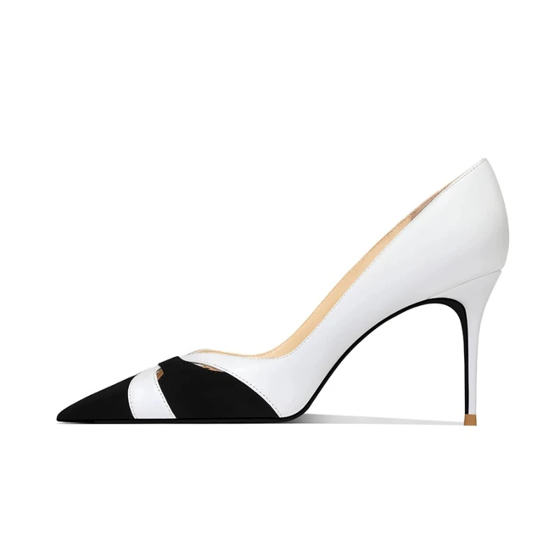 New High Heels for Women: Splicing, Hollow out,Color blocked, High end, Pointed, Fine Heels, Elegant and Non tiring Single Shoes