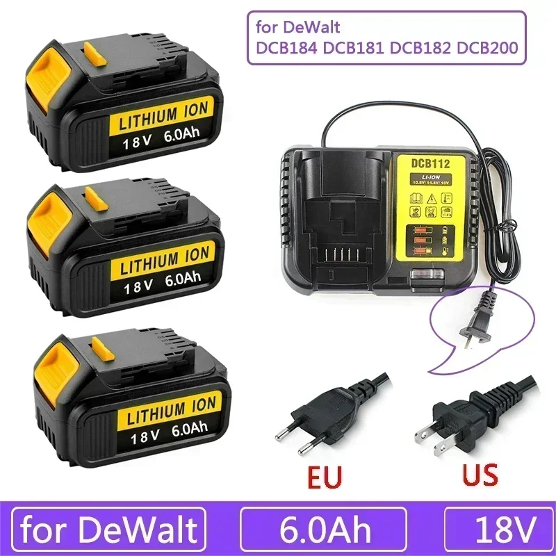 Pro DeWalt 18V 6000mAh lithiové baterie pro elektrické nářadí DeWalt 18V 6,0Ah DCB200 DCB184 DCB181 Náhradní lithium-iontová baterie - náhled 2
