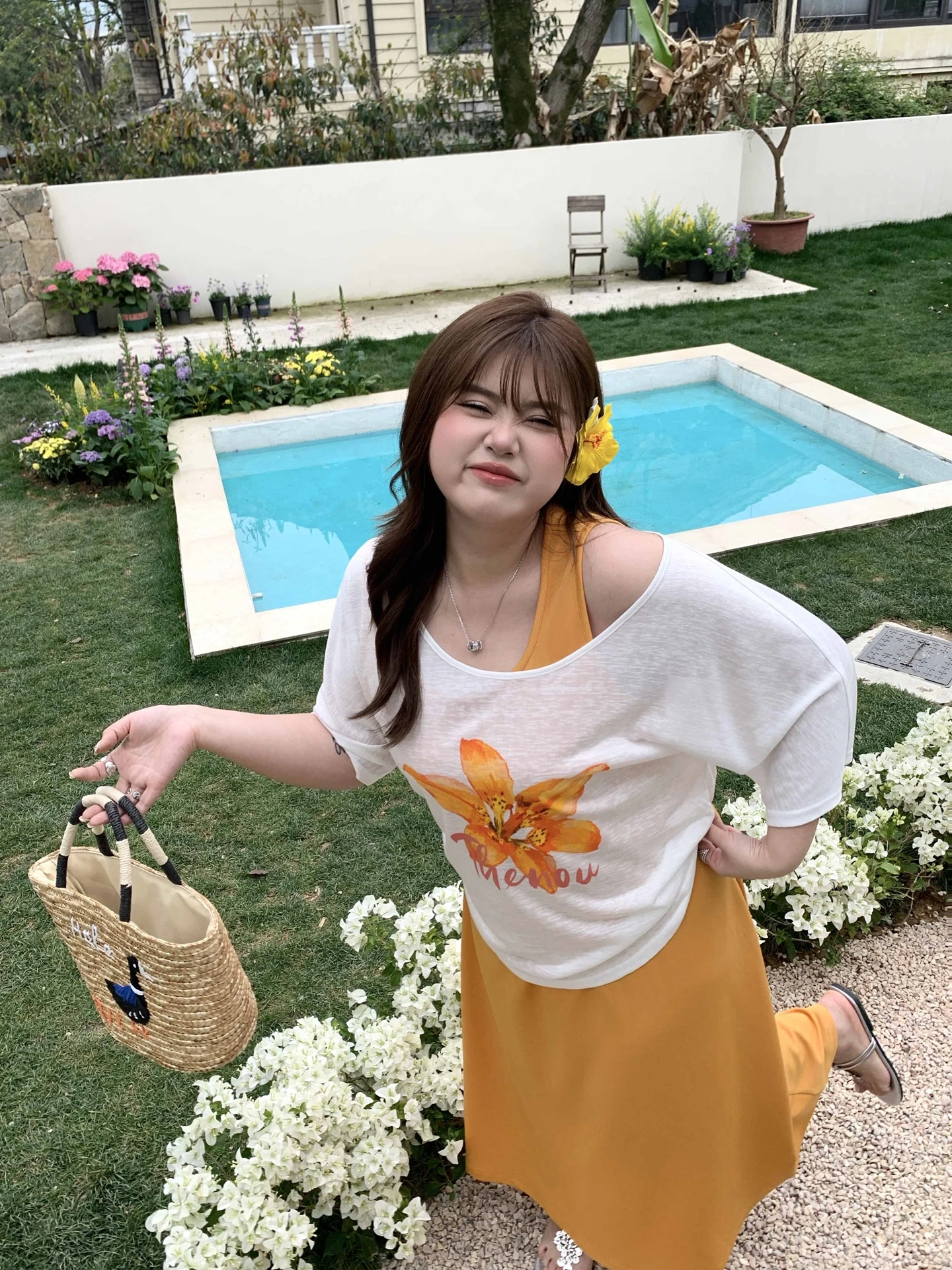

NailooStudio Orange Soda Snowflake Cotton Sunscreen Vest Skirt Set plus Size Casual Style Printed Chiffon Women's Summer Outfit