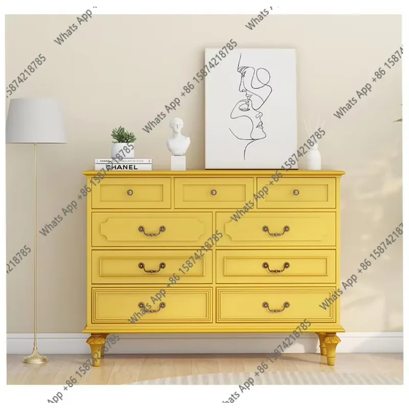 68American Solid Wood Chest Of Drawers Living Room Light Luxury Five-bucket Chest Of Drawers Combined Bedroom Storage Wall Stora