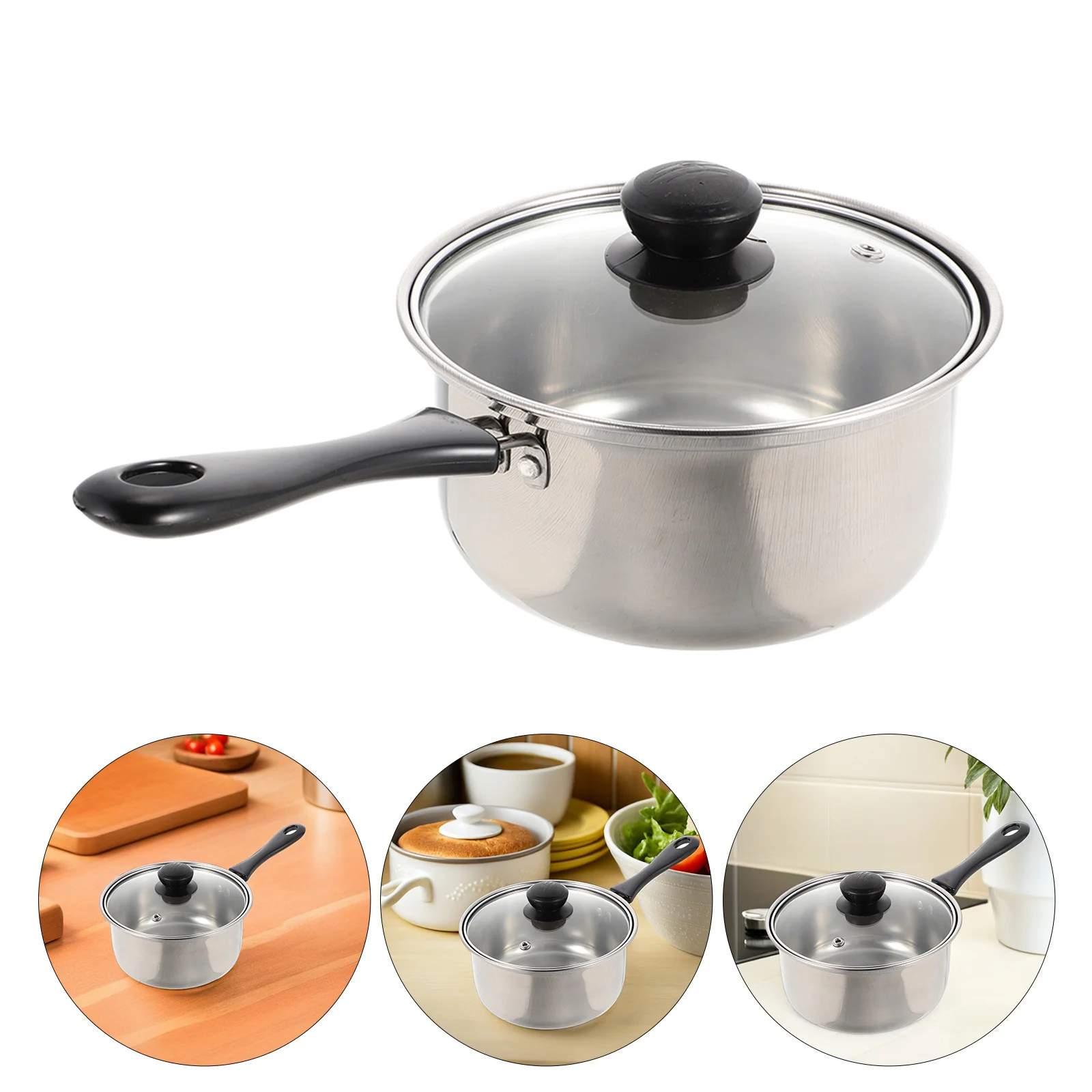 

1 set Stainless Steel Milk Pot 2L Non-Stick Deep Pan Gas Stove Soup Pasta Cooking Dishwasher Safe Multi-Function Saucepan Food