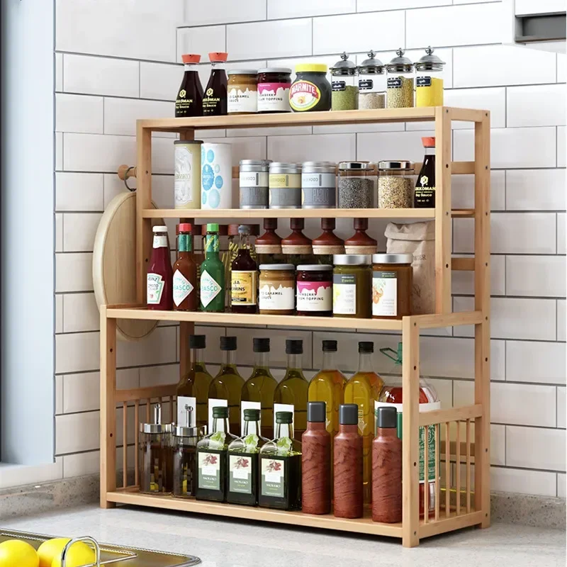 

2/3 Layers Kitchen Bamboo Seasoning Bottle Storage Rack Household Countertop Cup Cutlery Sundries Organizer