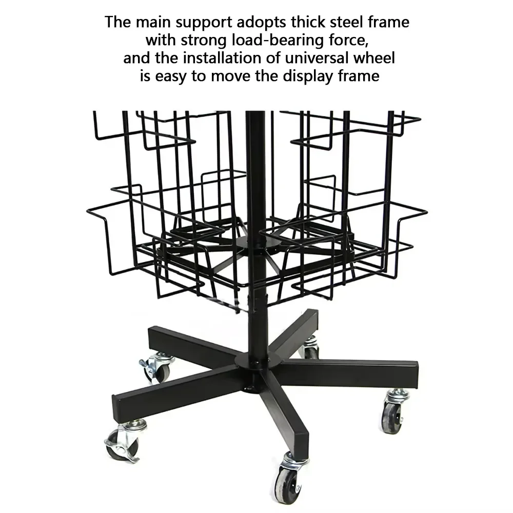 IYUBO OEM 360 Spinner Free Standing Display Wire Pocket Metal Rotating Greeting Card CD Rack Display Stand on Wheels