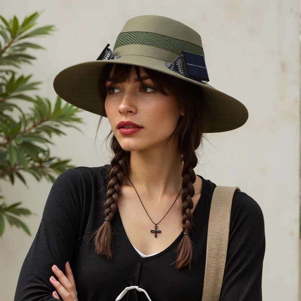 Convenient Dual Fan Solar Fan Hat Breathable 3 Speeds Summer Fan Visor Cap Portable UV Protection Fishing Bucket Hat Hot Weather
