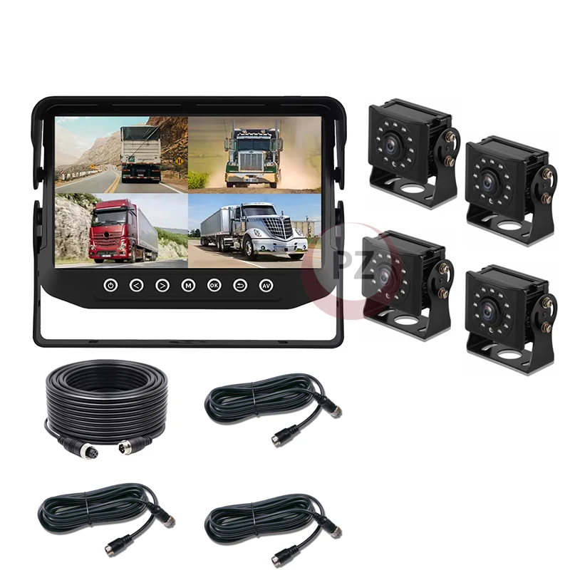 7 นิ้วกันน้ํารถกระจกมองหลังชุดสําหรับรถบรรทุก Quad หน้าจอ View Blind Zone จอแสดงผล 4 ย้อนกลับกล้องย้อนกลับ