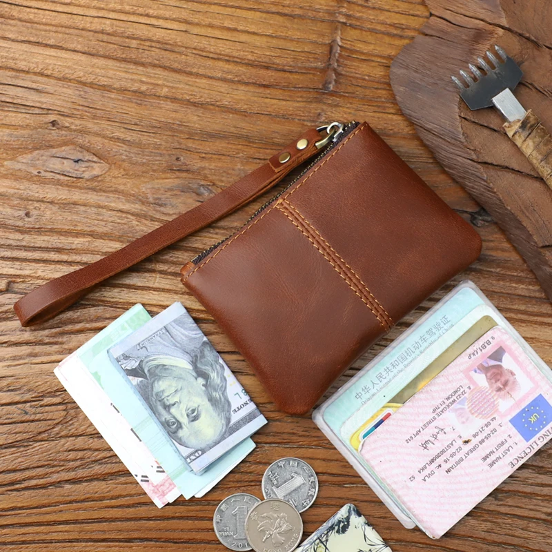 

Handmade Genuine Leather Coin Purse Retro Leather Card Wallet Portable Credit Card Holder Money Bag Small Wallet