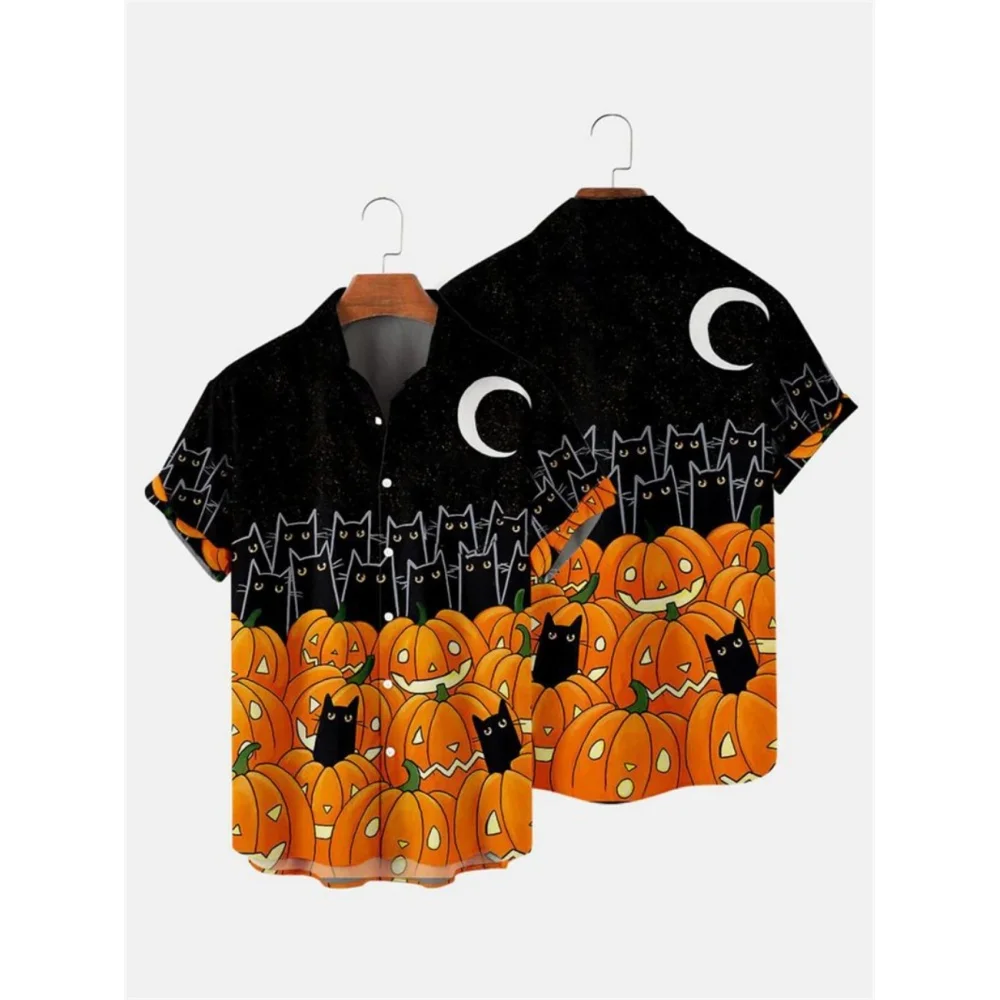 

Мужская модная рубашка с принтом тыквы на Хэллоуин, летняя мужская одежда, гавайская рубашка, пляжный мужской топ, мужские рубашки с коротким рукавом