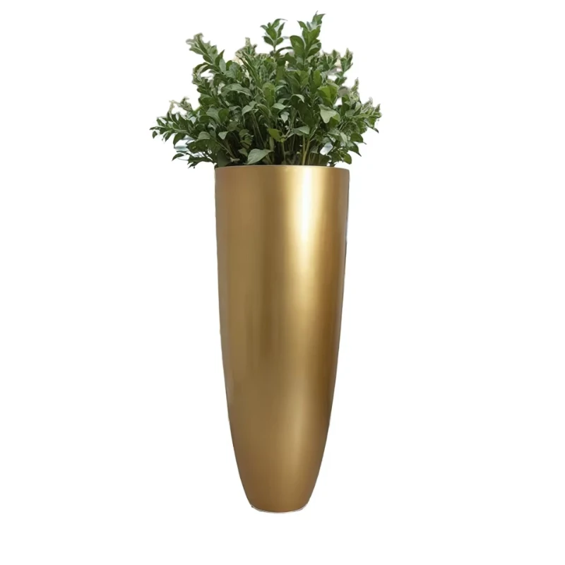 

Домашний декор, высокий круглый золотой цветочный горшок, ваза, короткий напольный горшок из стекловолокна