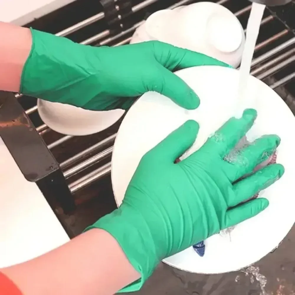 

100pcs Green Nitrile Gloves Heavy Duty Disposable Latex Powder Free for Industrial Cleaning Cooking Mechanics Pet Care Resistant