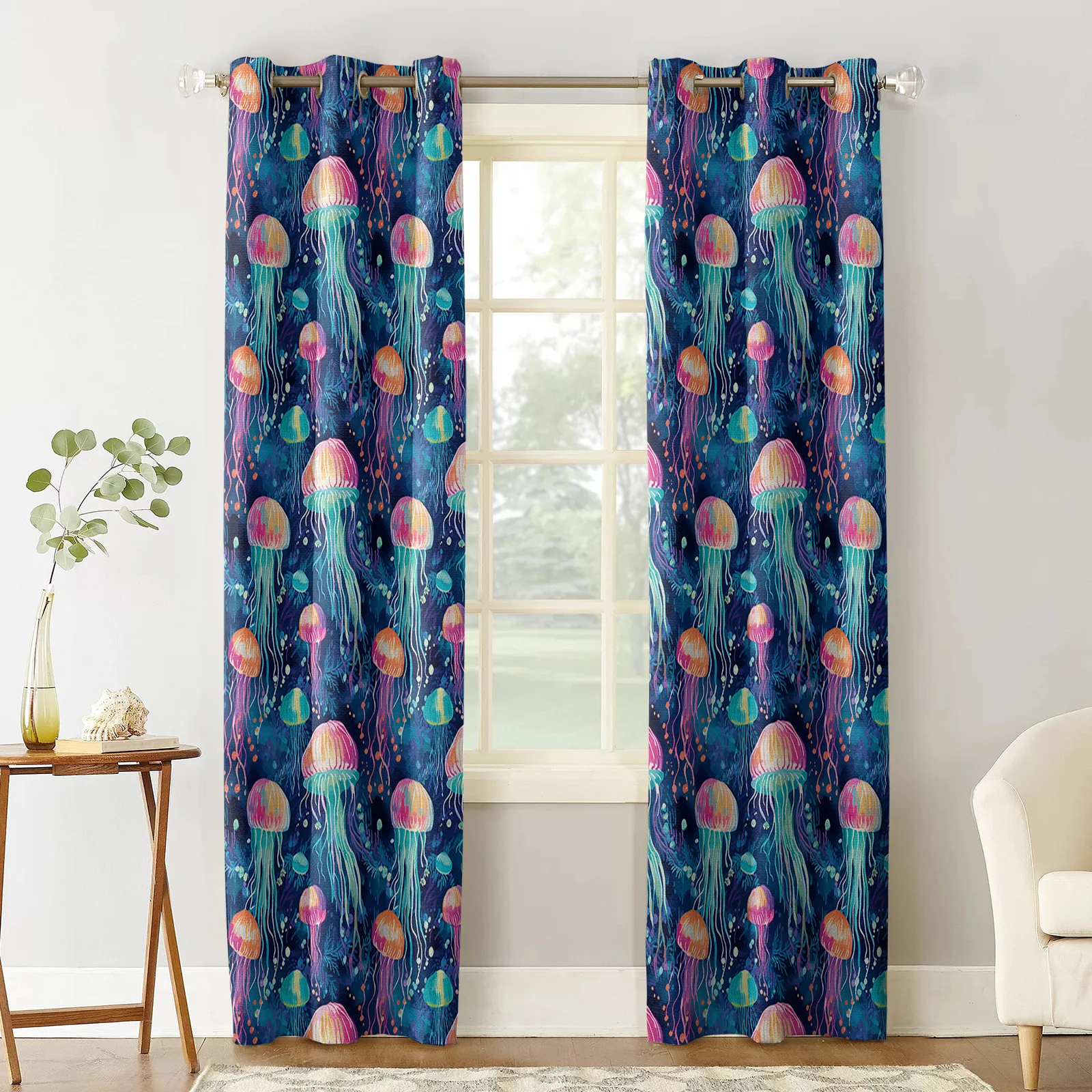 Jellyfish Gradient Line Dots Modern Hall Curtains for Living Room Girl Boy Bedroom Kitchen Long Window Curtain Cortinas