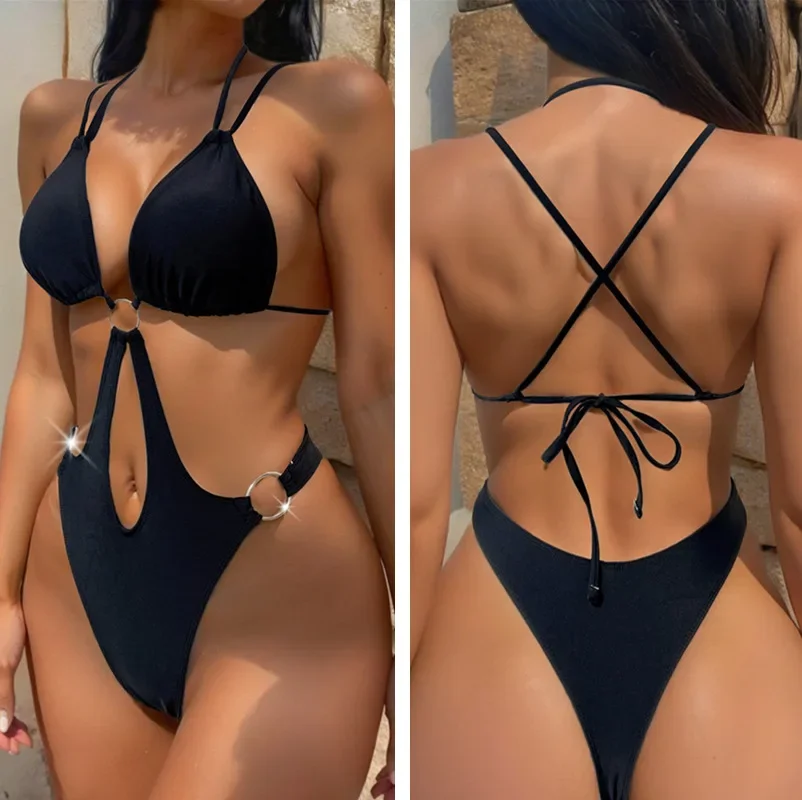 ملابس سباحة مثيرة مجوفة لعام 2025 للنساء 9 ألوان ملابس سباحة ضيقة مايو بيكيني موخير تريكيني بانادور مونوكيني بيكيني بادباك مايوه فام #4