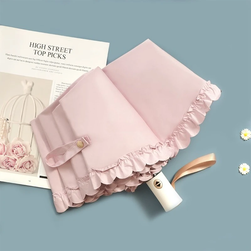 

Color glue lace sunscreen folding weather and rain automatic umbrella, portable sun umbrella