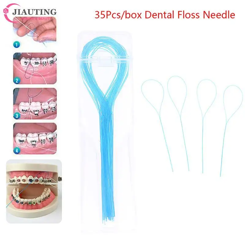 1 set(35pcs)  Dental Floss Threaders Needle Tooth Brackets Wire Holders Between Orthodontic Bridges Traction Braces  tooth floss