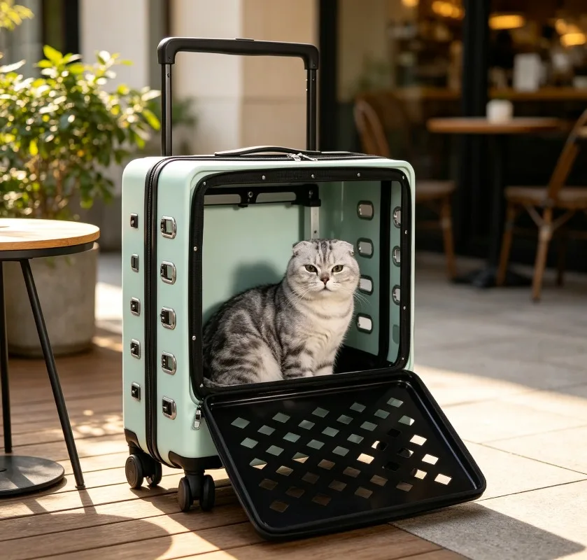 2026 Portable Pet Carrier Trolley Transparent Cabin Dog Cat Stroller Handheld Travel Bag for Small Dogs Puppies Foldable