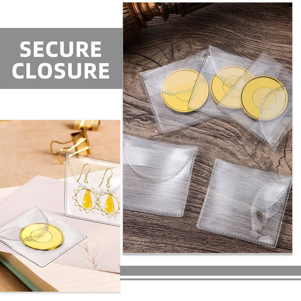 50Pcs Transparent PVC Coin Sleeves Coin Holder Bags for Collectors Storage Protection Display Organizer Jewelry PVC Sealed Bag