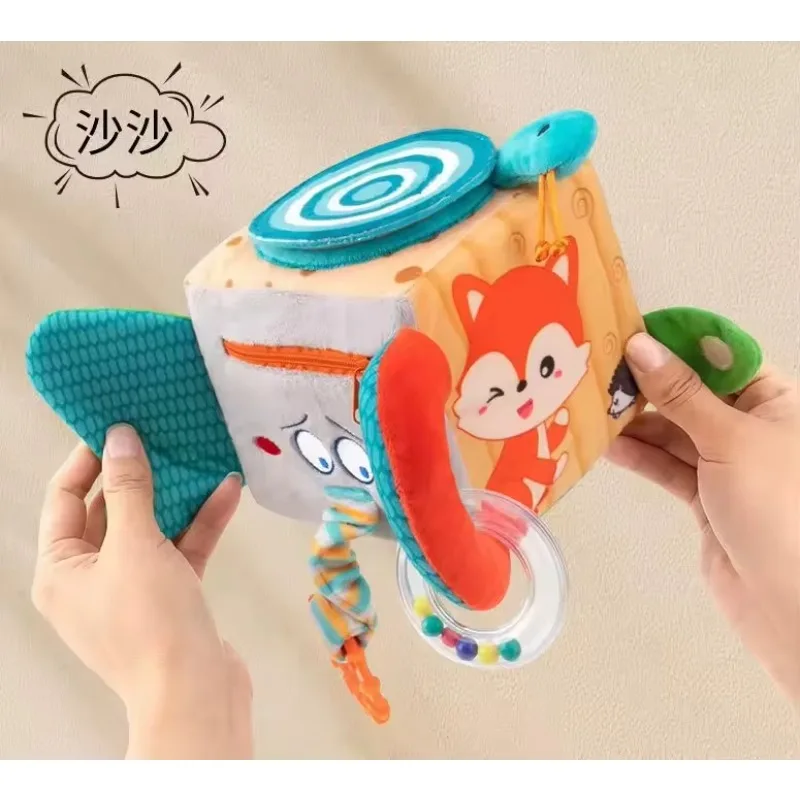 مكعب قماش ناعم تعليمي مبكر لنشاط نسيج الطفل كتلة قماش حسية للطفل 0 12 شهرًا خشخيشات ألعاب موسيقى للهواتف المحمولة #4