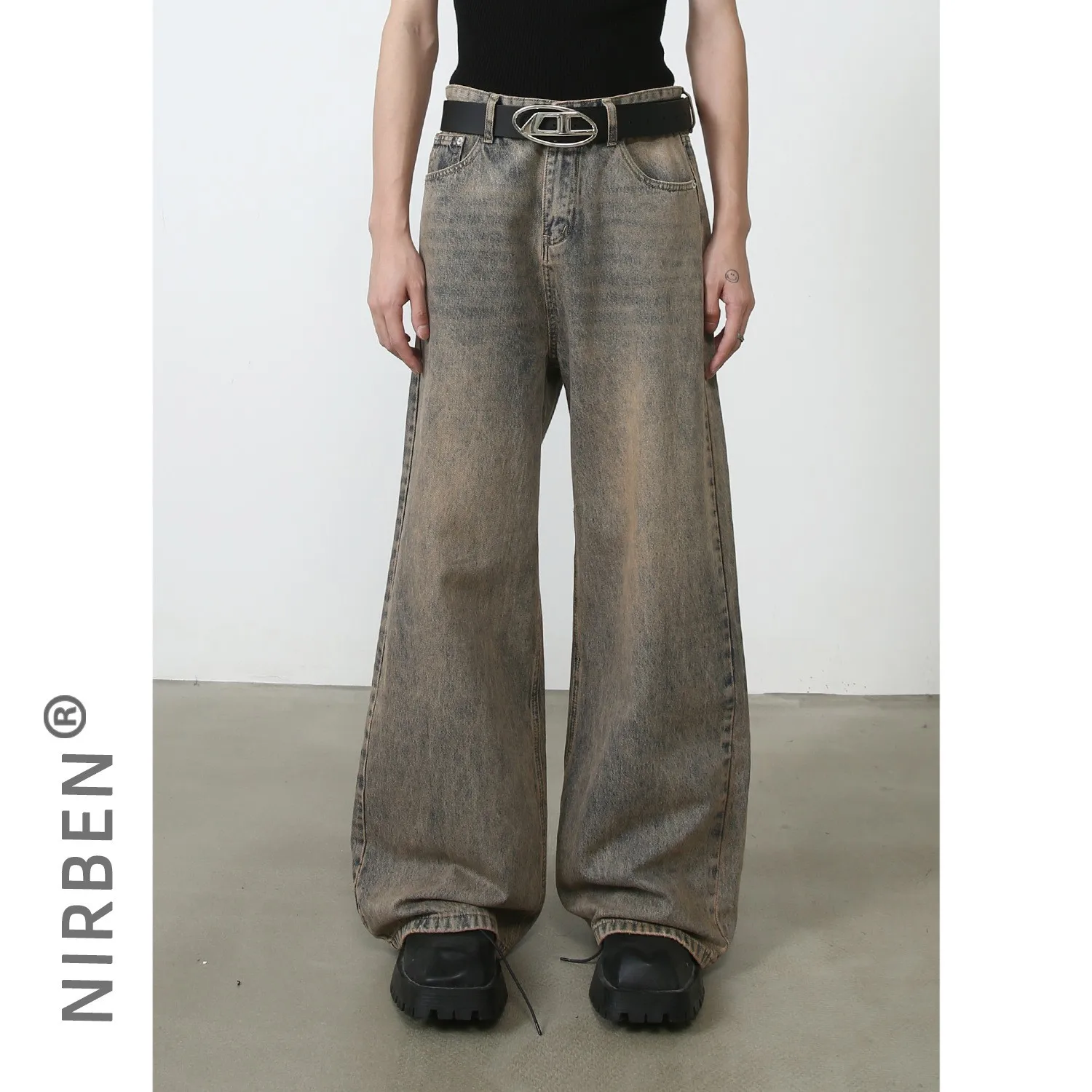 

Мужские джинсы свободного кроя в стиле ретро, хлопковые прямые брюки длиной до пола, повседневная повседневная одежда, молодежная мода