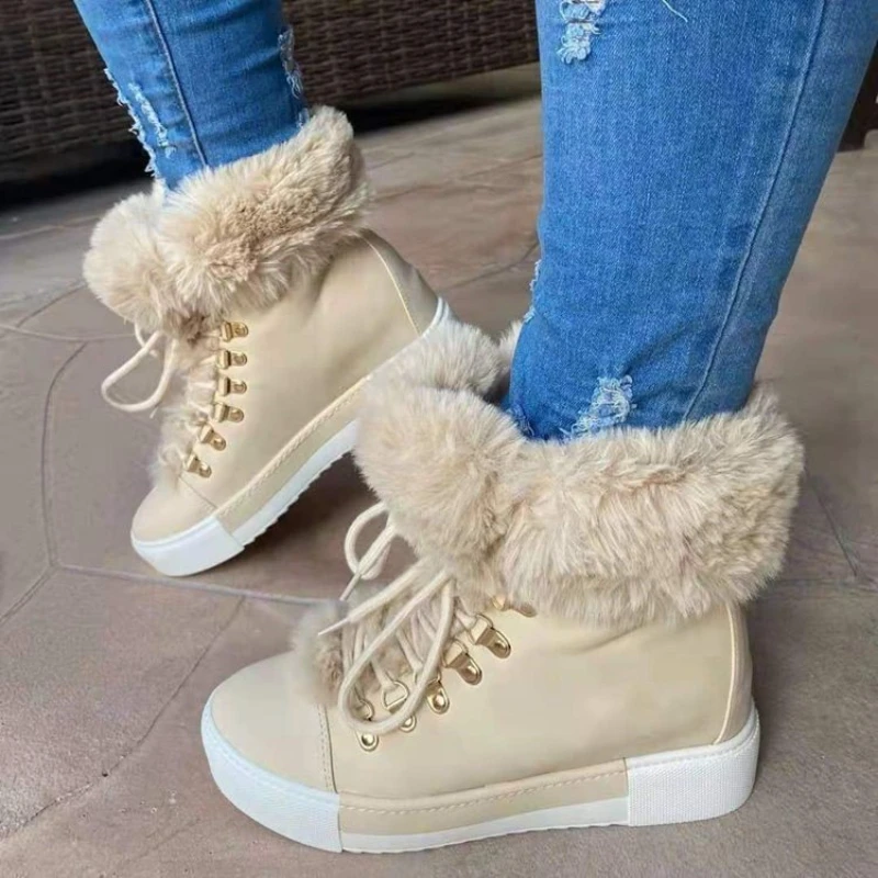 Winter New Designer Brand Luxury Women High Shoes Characteristic Real Rabbit Hair Warm Warm Size 43 Women Shoes Fur Snow Boots